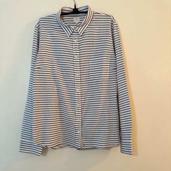 J. Crew Tops - J. Crew Long Sleeve Button Front White/Navy Horizontal Stripe Cotton Top…